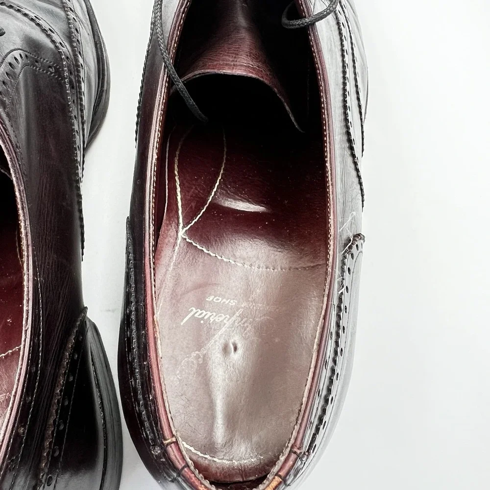 VTG Florsheim Royal Imperial Mens 10D Wingtip Leather Burgundy Brown Dress Shoes
